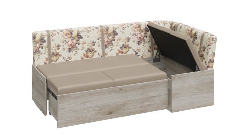 Скамья угловая со спальным местом «Париж» (Баттл Рок/ Цветы бежевые)