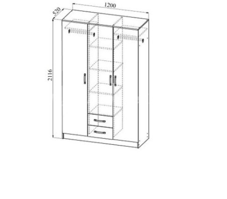Шкаф Рига 3-х Створчатый/Разные Цвета (Ш-1200 х В-2120 х Г-520 мм)