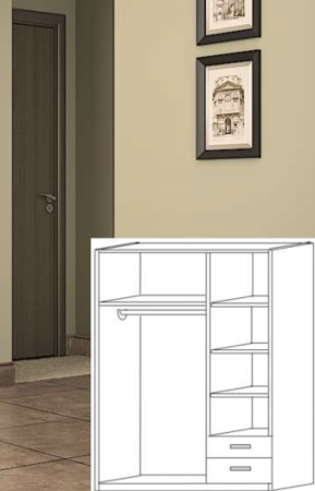 Шкаф 3-х Створчатый с Антресолью ШК-303-1 (Д-1400 х В-2140 х Г-540 мм)/Разные Цвета